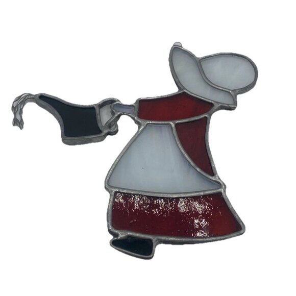 Vintage Stained Glass Sunbonnet Sue Sun Catcher Collectible Prairie Watering Can - Picture 2 of 13